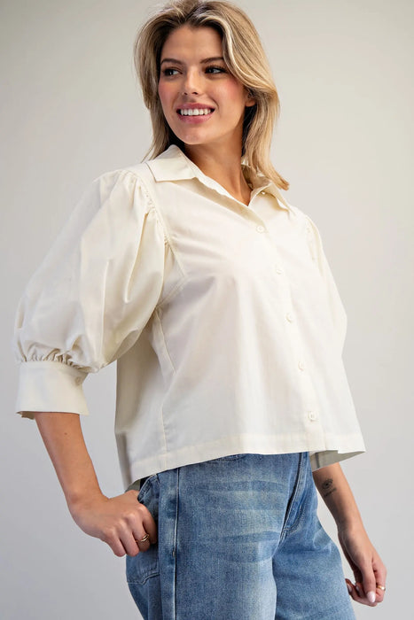 Puff Sleeve Button Down Top