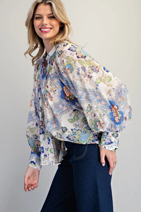 Button Paisley Printed Blouse