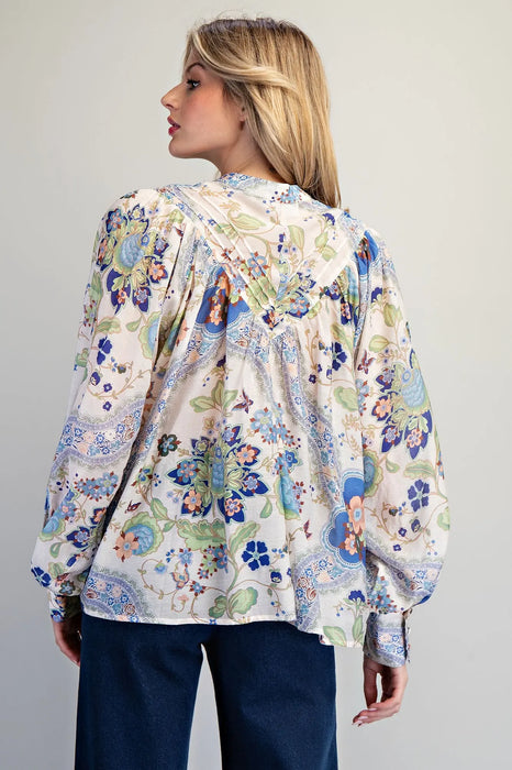 Button Paisley Printed Blouse