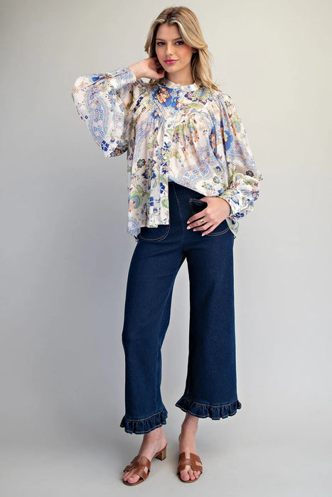 Button Paisley Printed Blouse