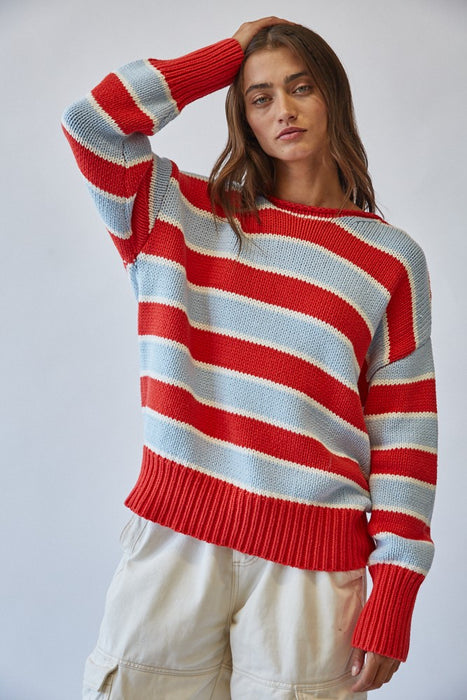 Rolled Edge Striped Sweater
