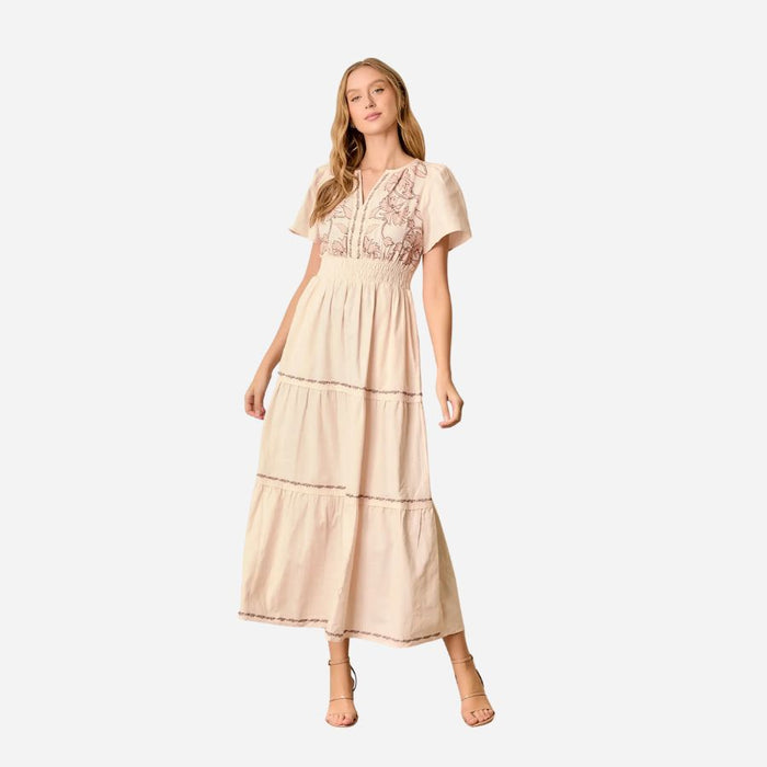 Embroidered Floral Maxi Dress natural