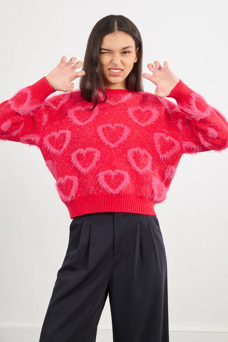 Fuzzy Sweater Pink Hearts Tinsel