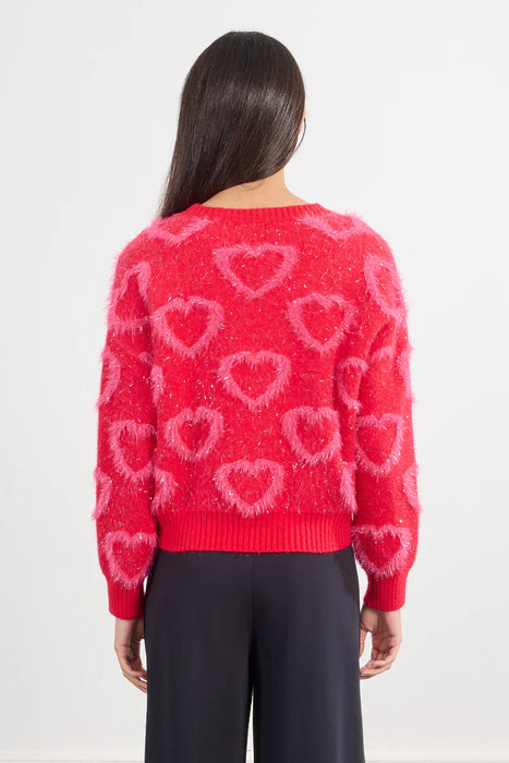 Fuzzy Sweater Pink Hearts Tinsel