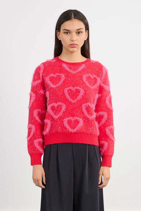 Fuzzy Sweater Pink Hearts Tinsel
