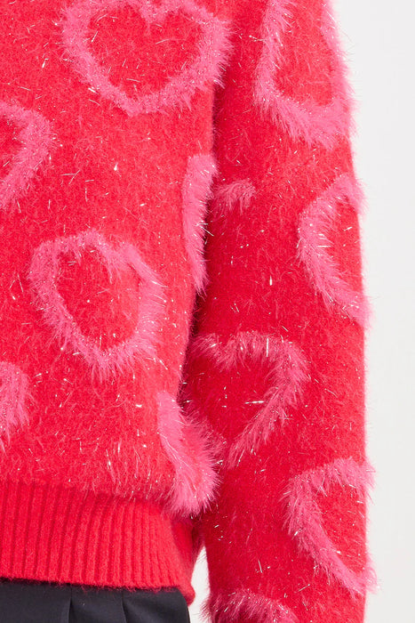 Fuzzy Sweater Pink Hearts Tinsel