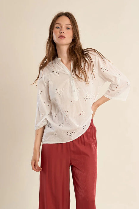 1/4 Button Eyelet Blouse