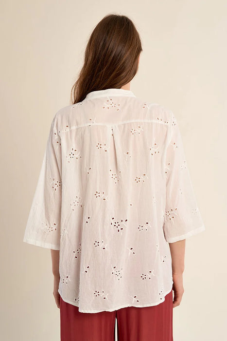 1/4 Button Eyelet Blouse