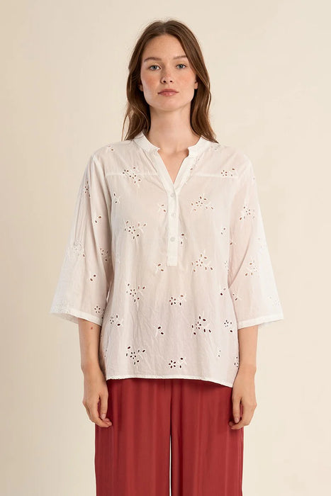 1/4 Button Eyelet Blouse