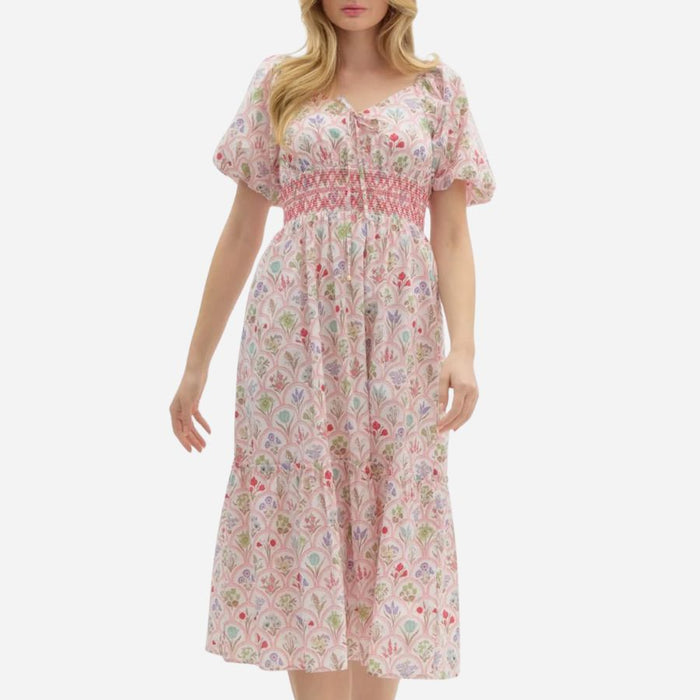 Puff Sleeve Flower Print Dress red