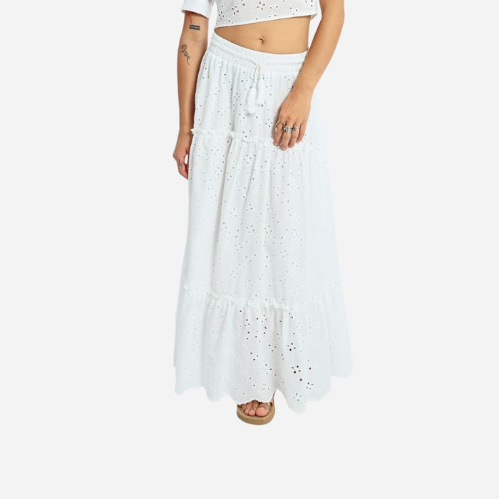 Embroidered Eyelet Skirt white