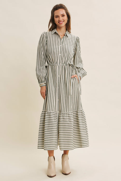 Stripe Mix Button Down Maxi Dress