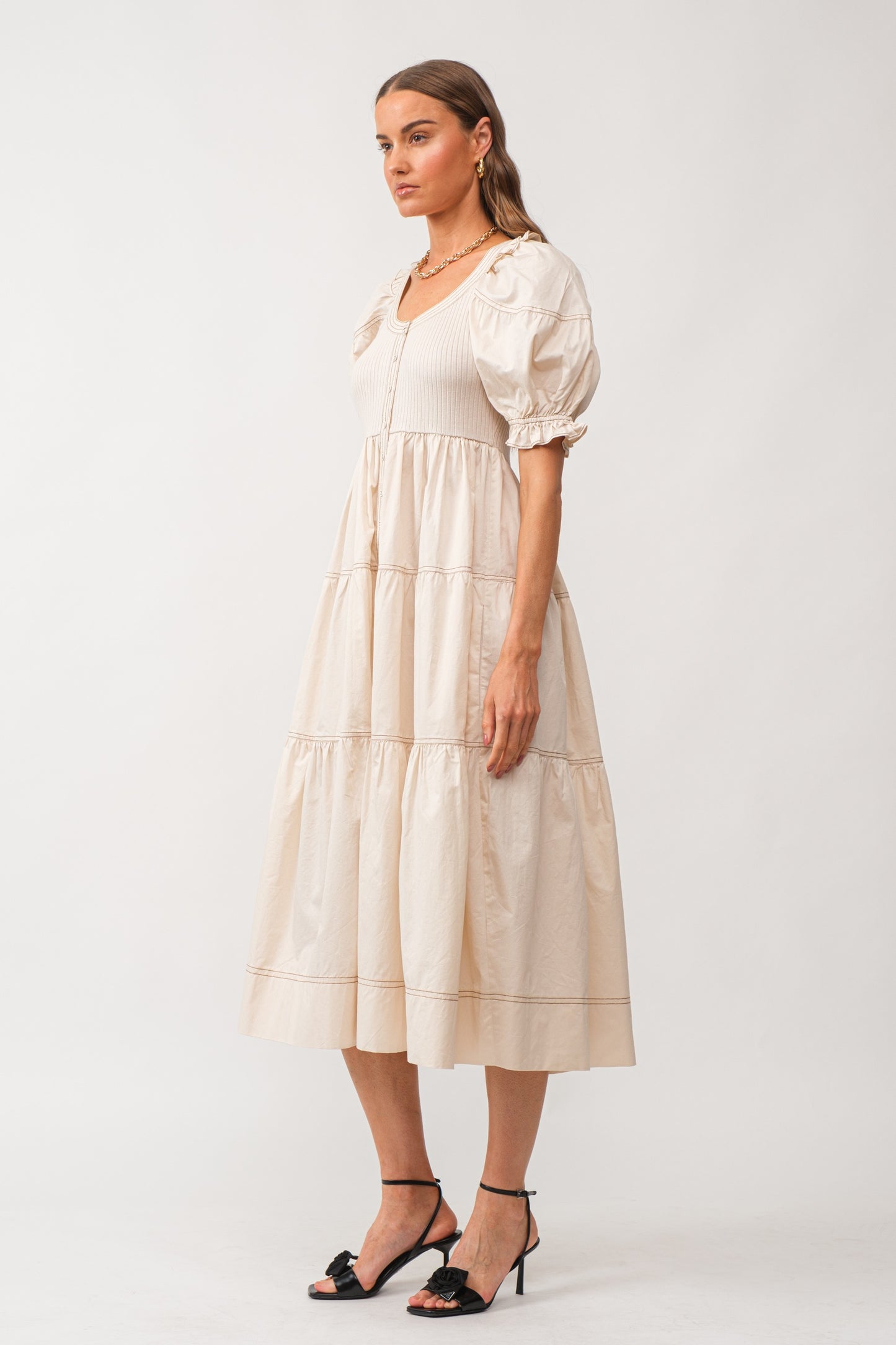 KORA MIDI DRESS WITH PUFF SLEEVE