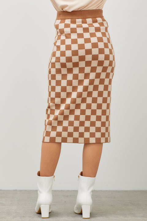Checkered Print Midi Skirt