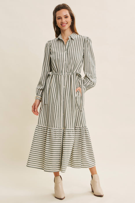 Stripe Mix Button Down Maxi Dress