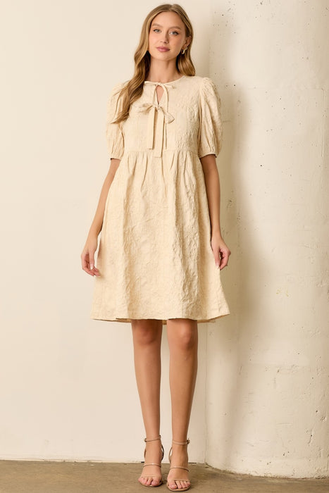 Textured Bubble Print Bubble Sleeve Mini Dress