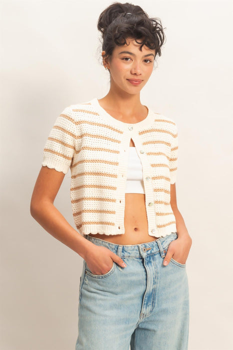 Stripe Knit Button Up Sweater