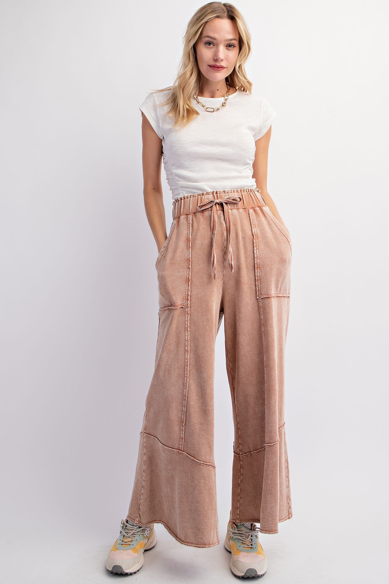 MINERAL WASHED WIDE LEG PANT