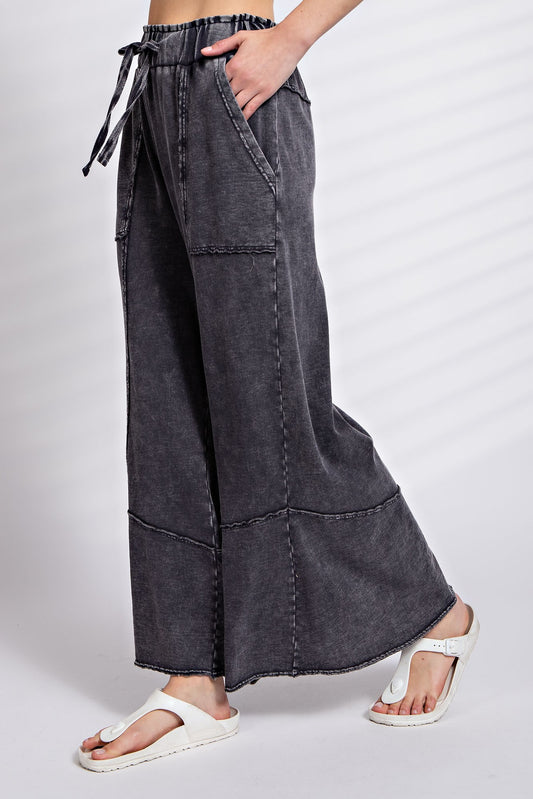 MINERAL WASHED KNIT WIDE LEG PANT