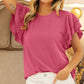 RIB TEXTURED RUFFLED SLEEVE TOP