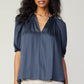 V-NECK BLOUSE W/GATHERED DETAIL