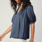 V-NECK BLOUSE W/GATHERED DETAIL