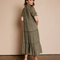 BUTTON DOWN TIERED DRESS OLIVE