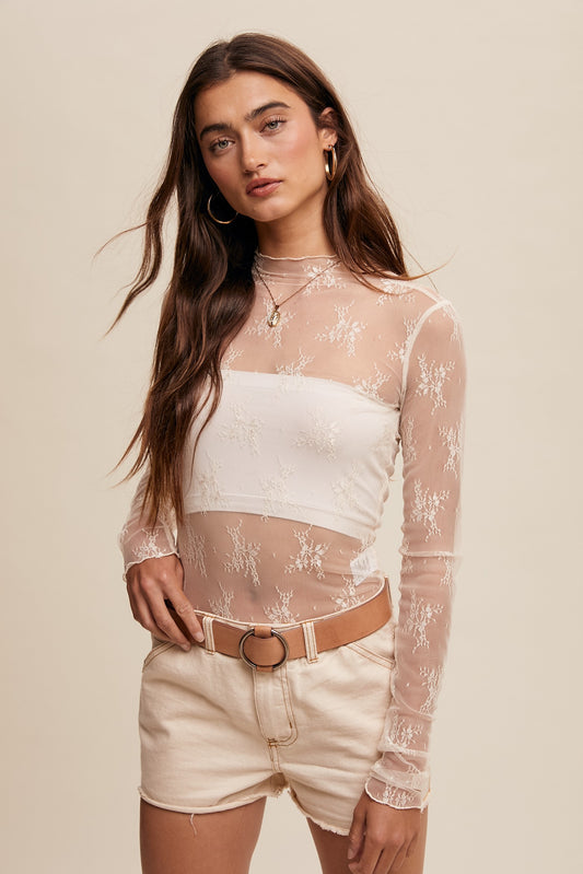 LACE MOCK NECK LONG SLEEVE TOP