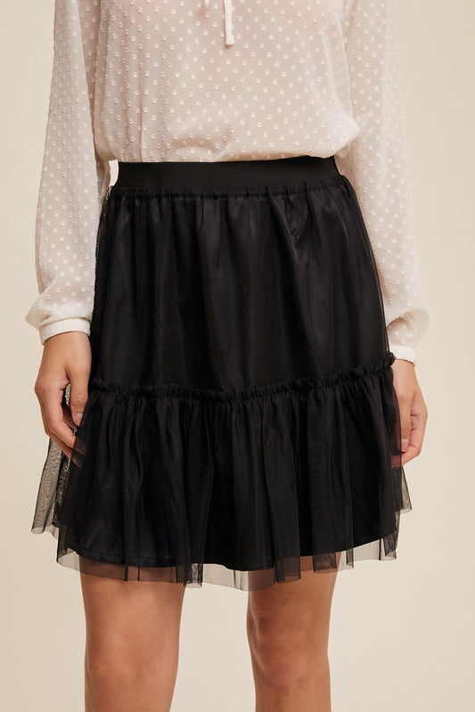 MESH RUFFLE TRIM MINI SKIRT