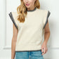 DOUBLE CAP SLV SWEATER CREAM W/ BLACK TRIM