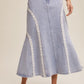 LACE DETAIL DENIM MAXI SKIRT