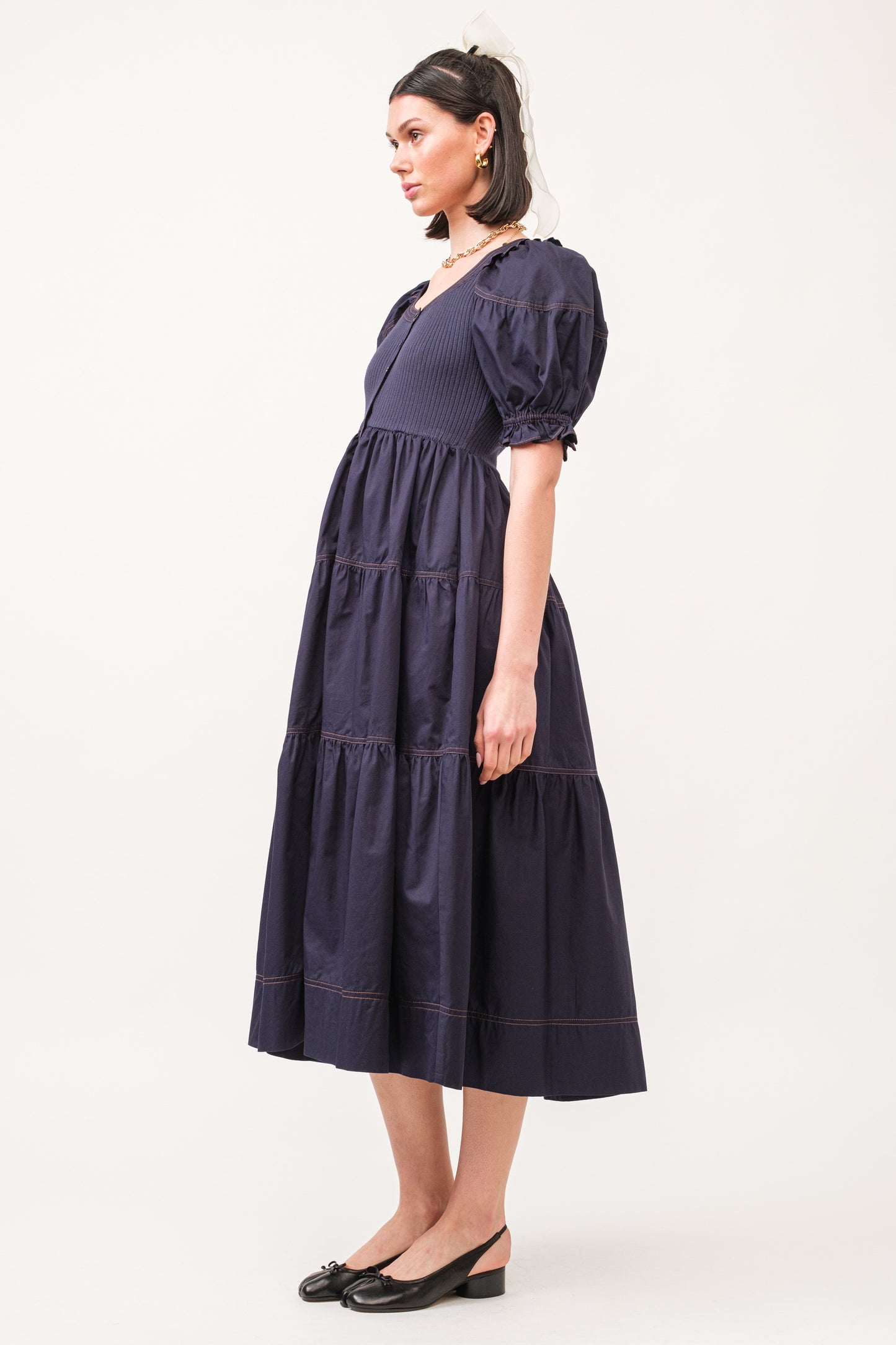 KORA MIDI DRESS WITH PUFF SLEEVE