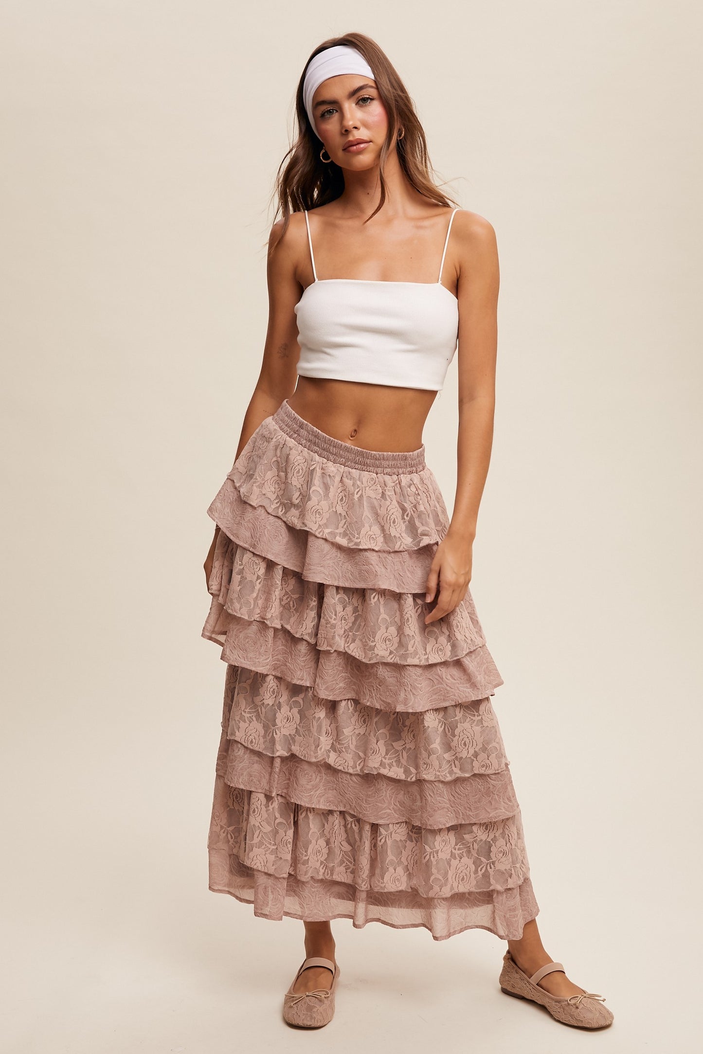 LACE RUFFLE TIERED SKIRT