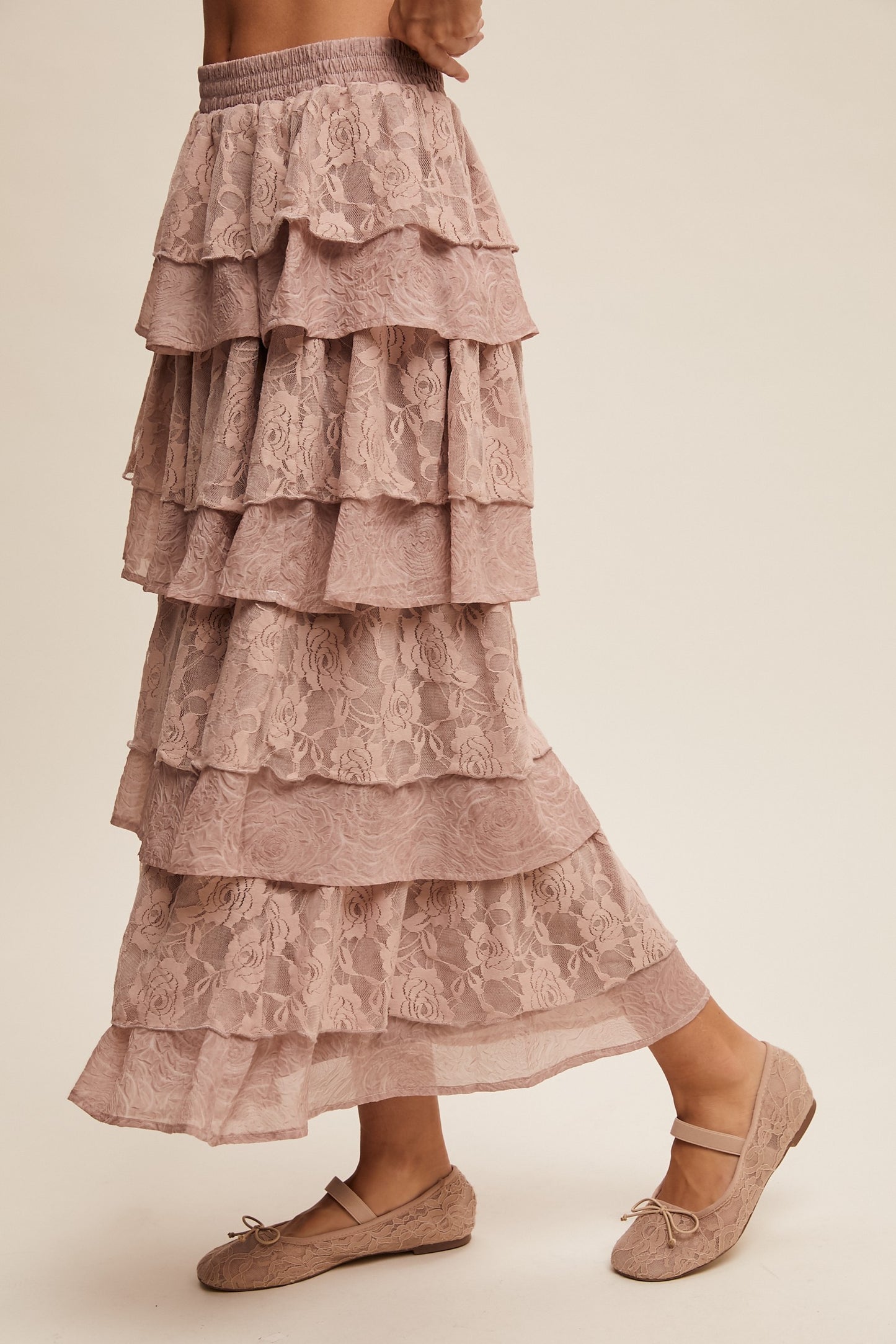 LACE RUFFLE TIERED SKIRT