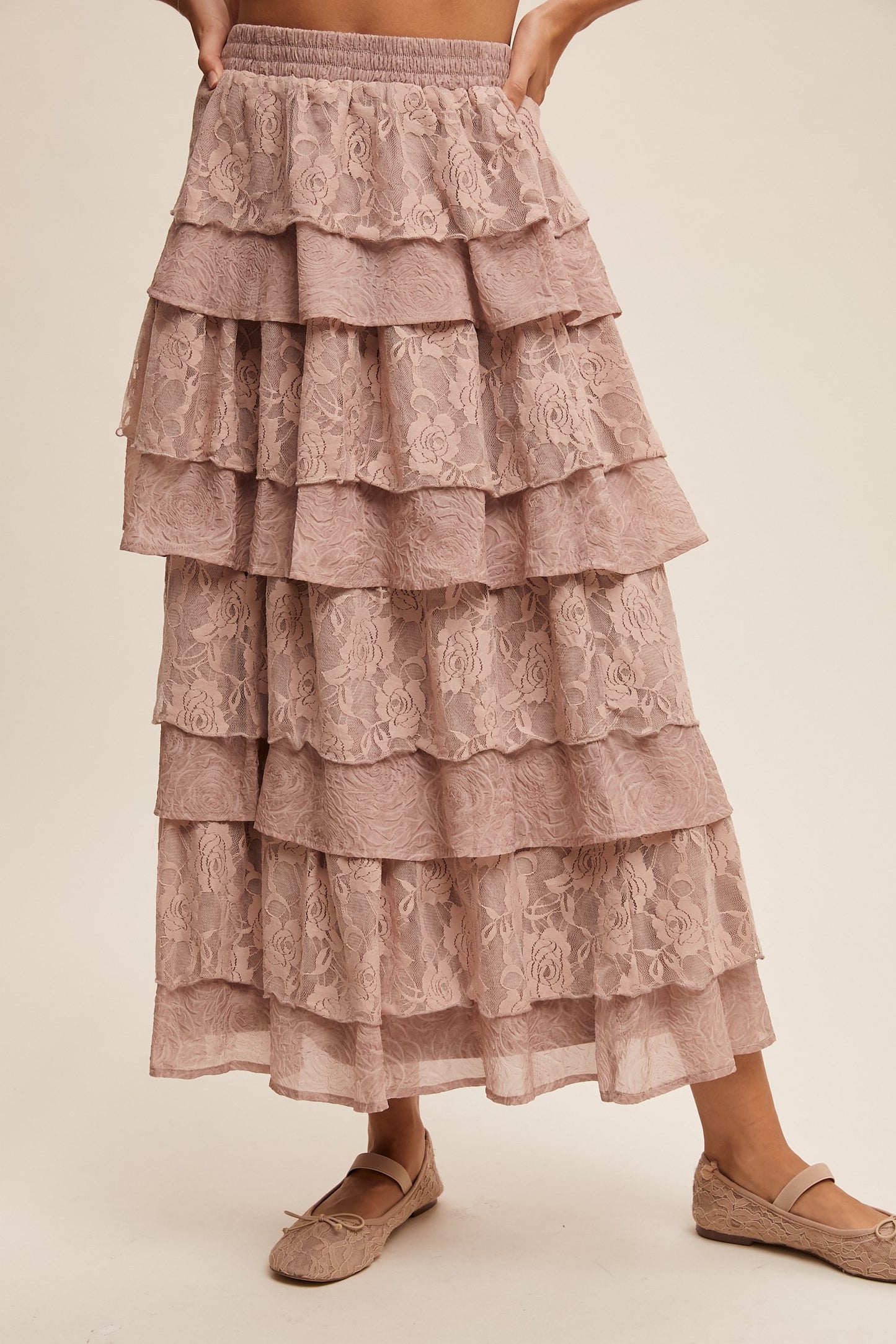 LACE RUFFLE TIERED SKIRT