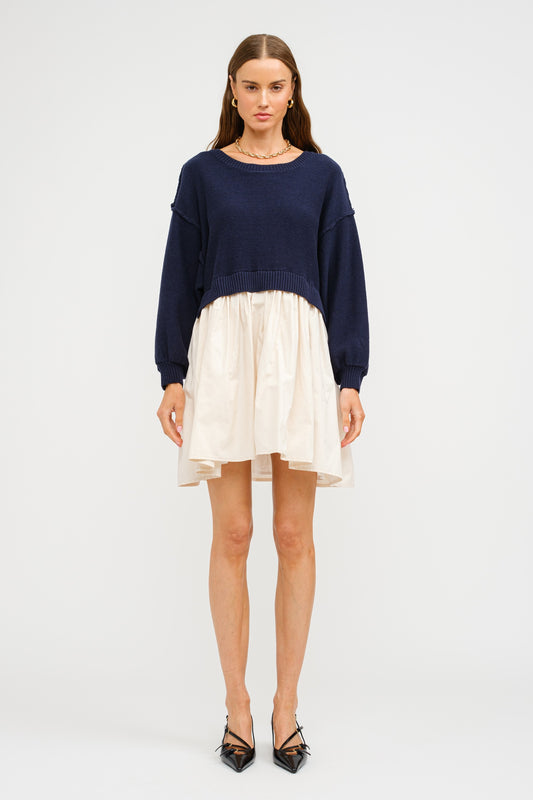 ISABEL SWEATER DRESS WITH POPLIN SKIRT