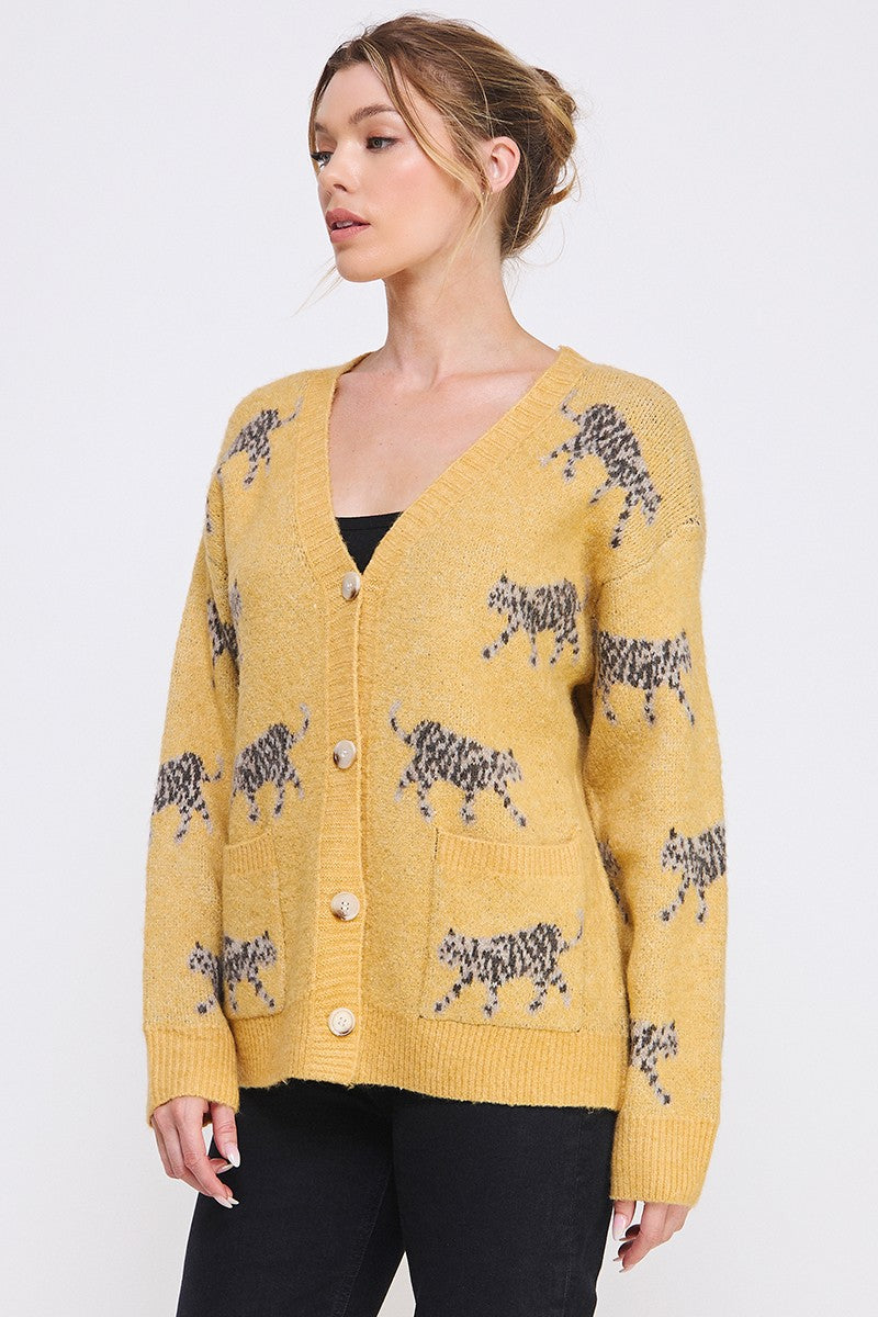 SOFT CAT PRINT SWEATER CARDIGAN