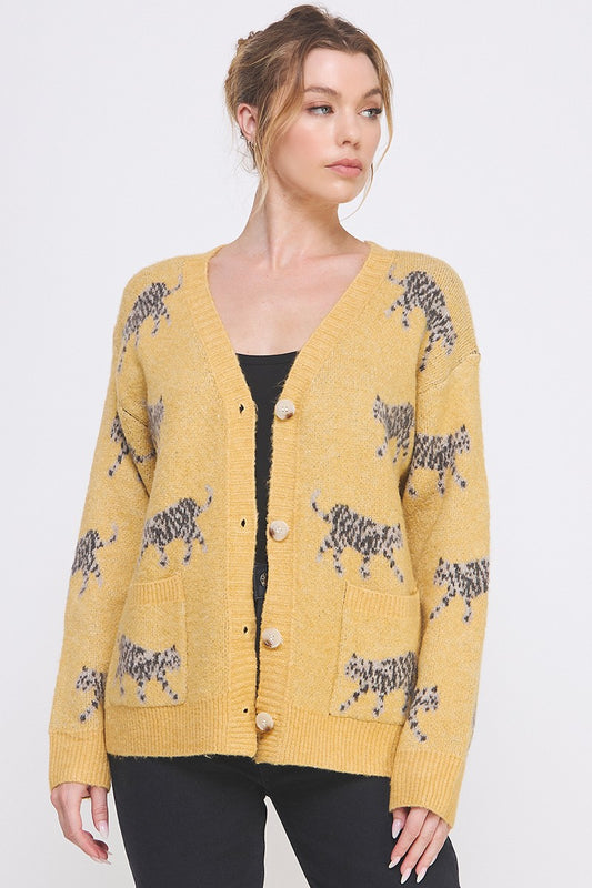 SOFT CAT PRINT SWEATER CARDIGAN