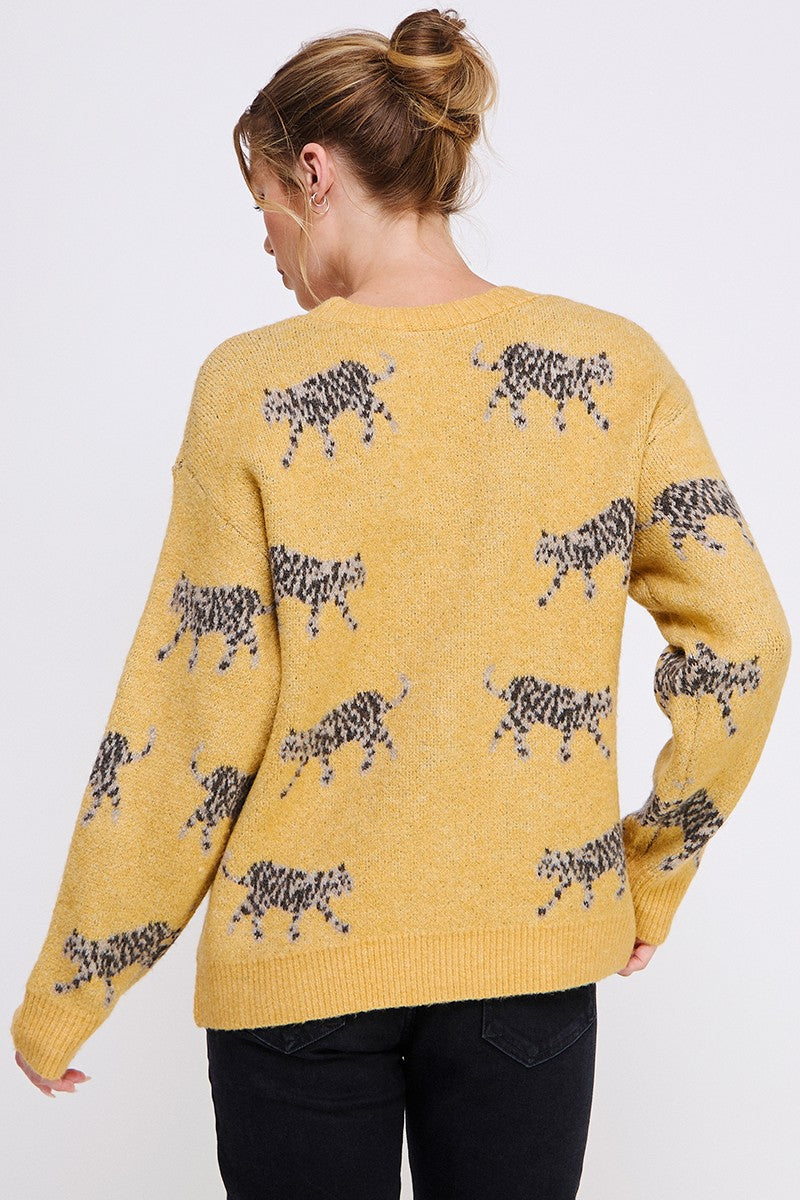 SOFT CAT PRINT SWEATER CARDIGAN