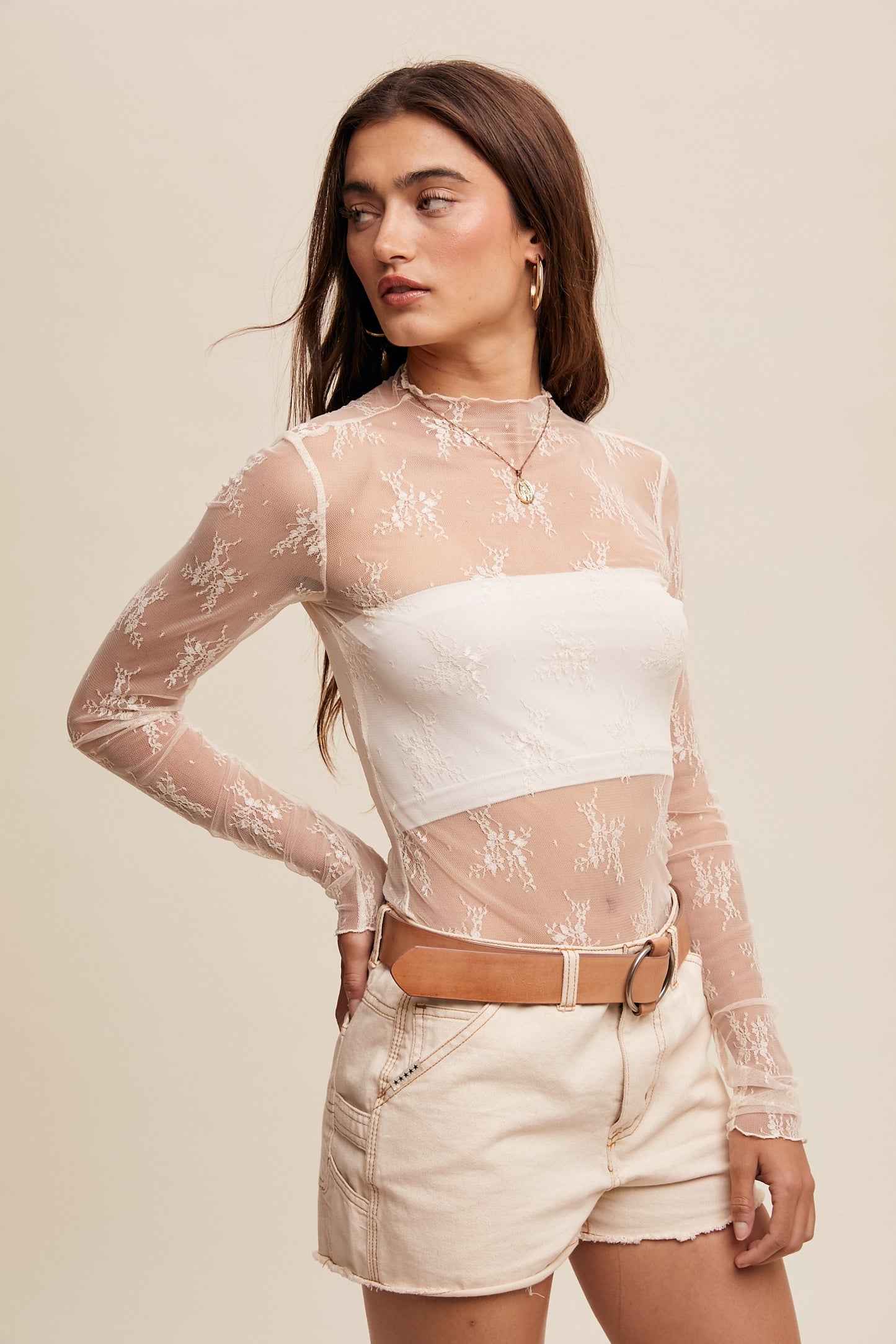 LACE MOCK NECK LONG SLEEVE TOP