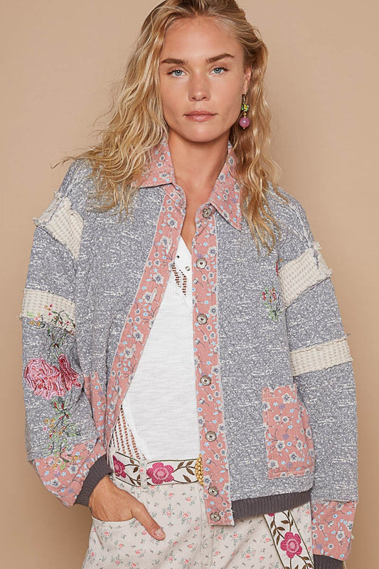 QUILTED EMBROIDERED PATCH FLOWER JACKET