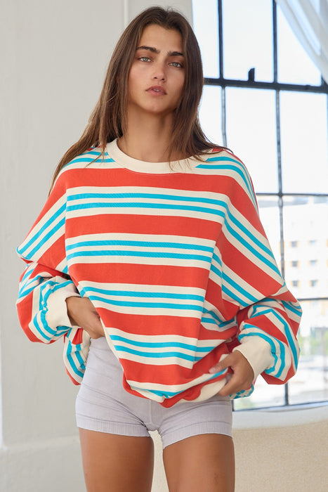Striped Terry Oversized Sweatshirt