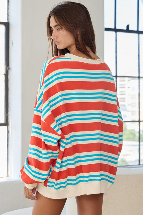 Striped Terry Oversized Sweatshirt