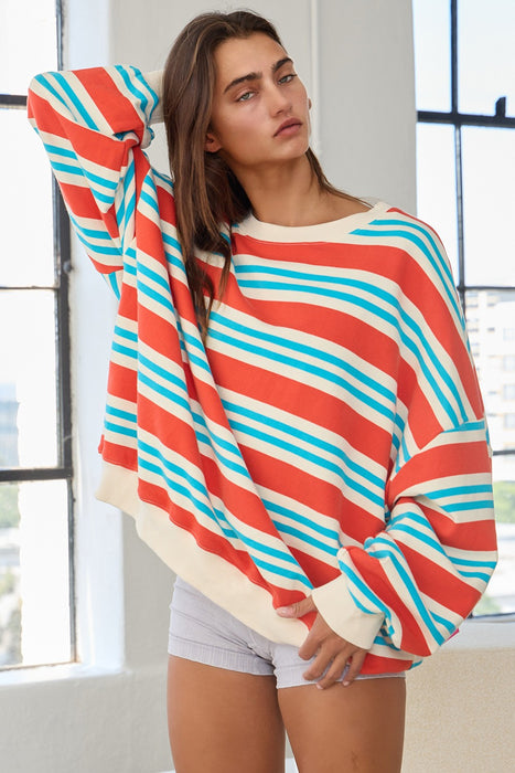 Striped Terry Oversized Sweatshirt