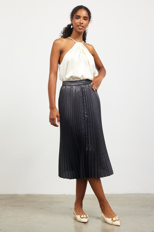 METALLIC PLEATS MIDI SKIRT