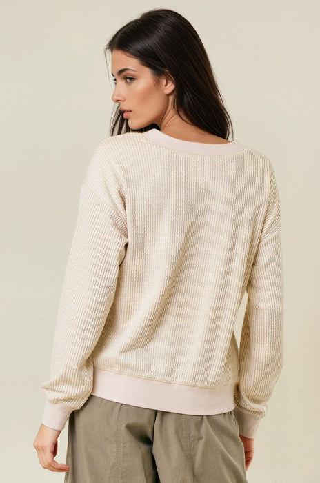V-Neck Oversized Two Tone Ribbed Top