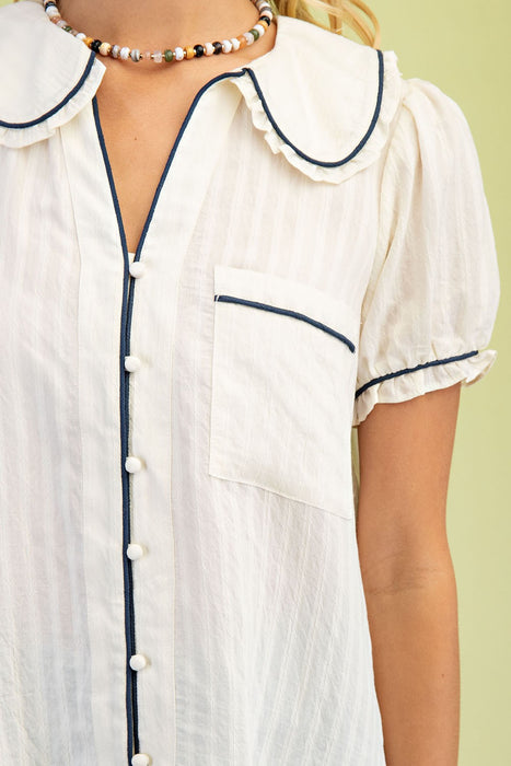 Ruffle Collar Blouse Puff Sleeves