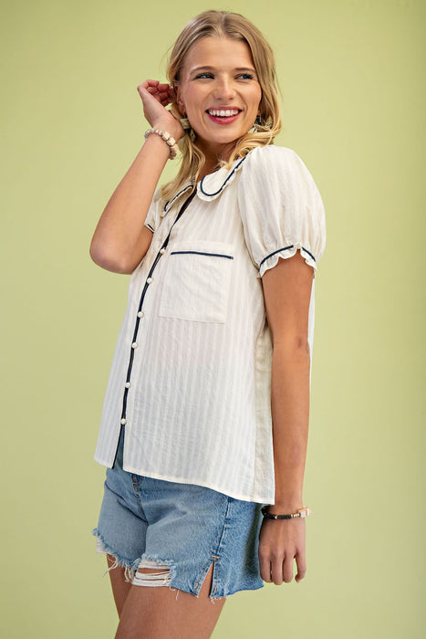 Ruffle Collar Blouse Puff Sleeves