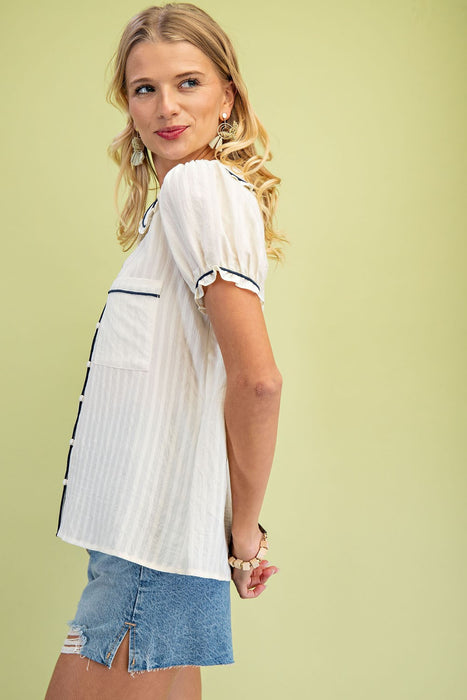 Ruffle Collar Blouse Puff Sleeves