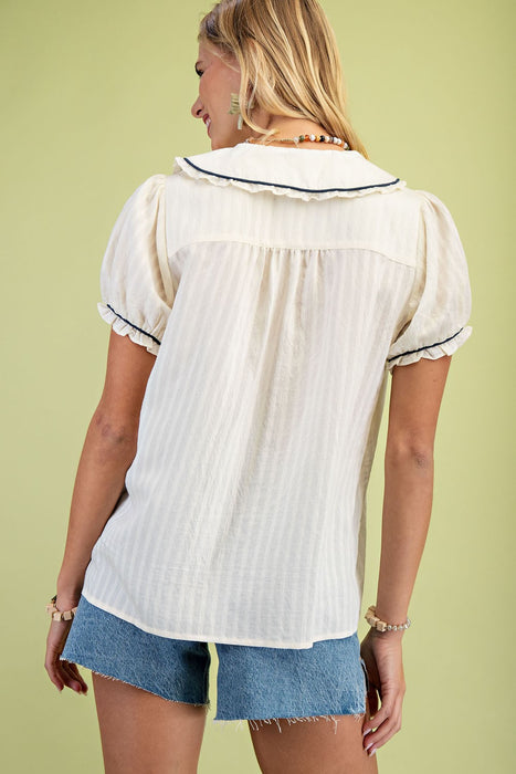 Ruffle Collar Blouse Puff Sleeves
